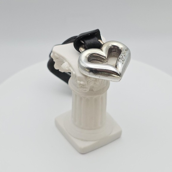 BRIGHTON Heart Charm Fob Keychain Handbag Tag Silver Plated Black Leather Strap - Picture 8 of 9